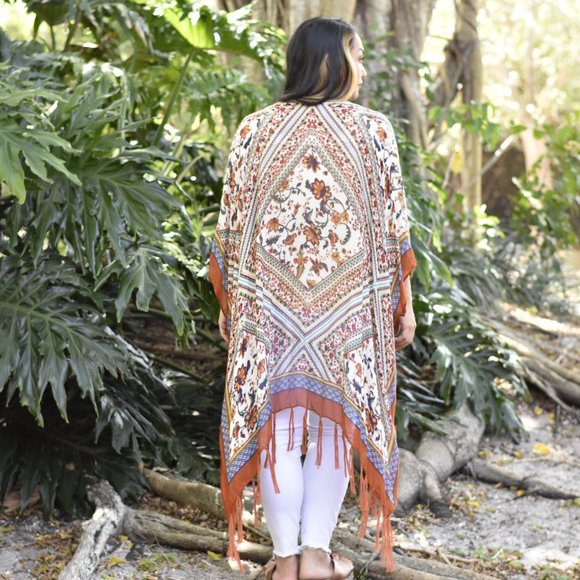 Lightweight ORANGE Bohemian Paisley Kimono - Picture 2 of 4